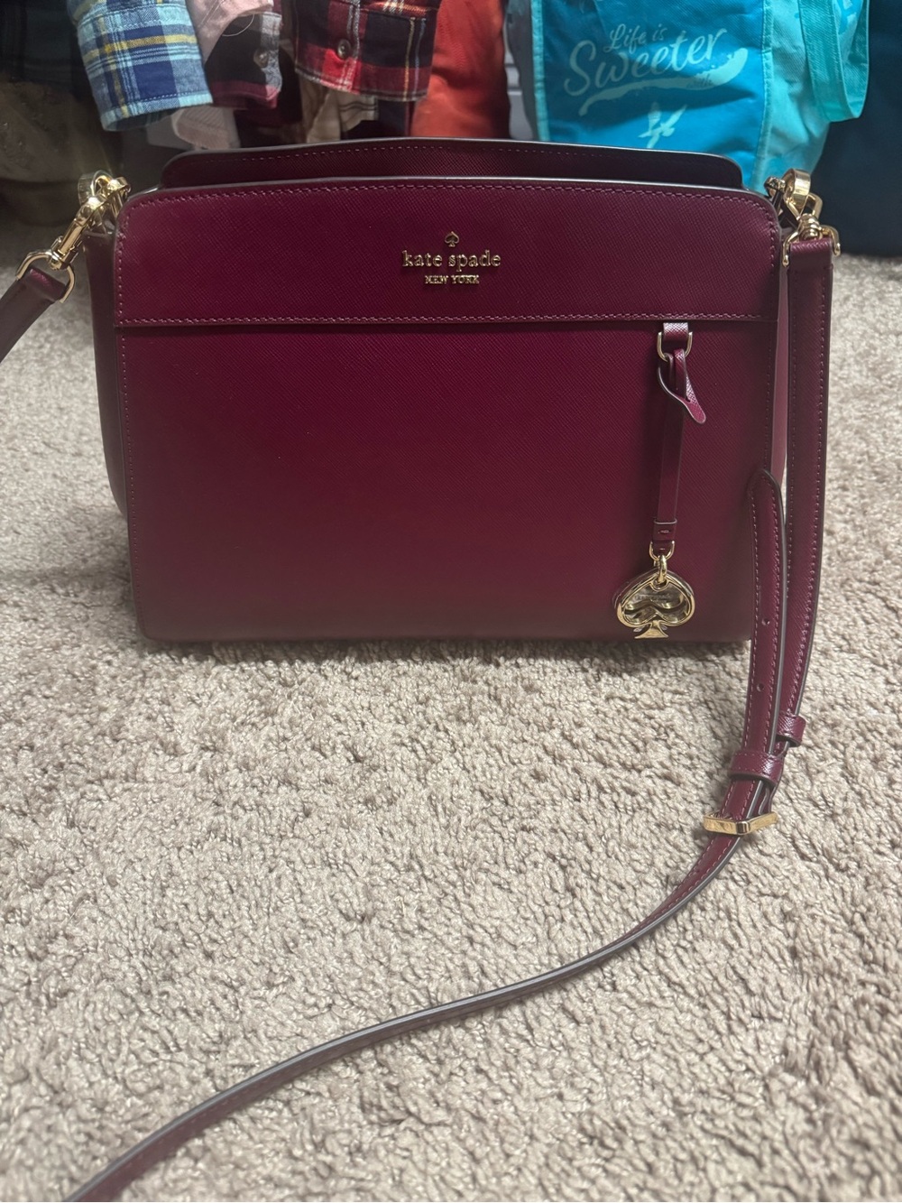 kate spade Burgundy Saffiano Crossbody with Gold Hardware